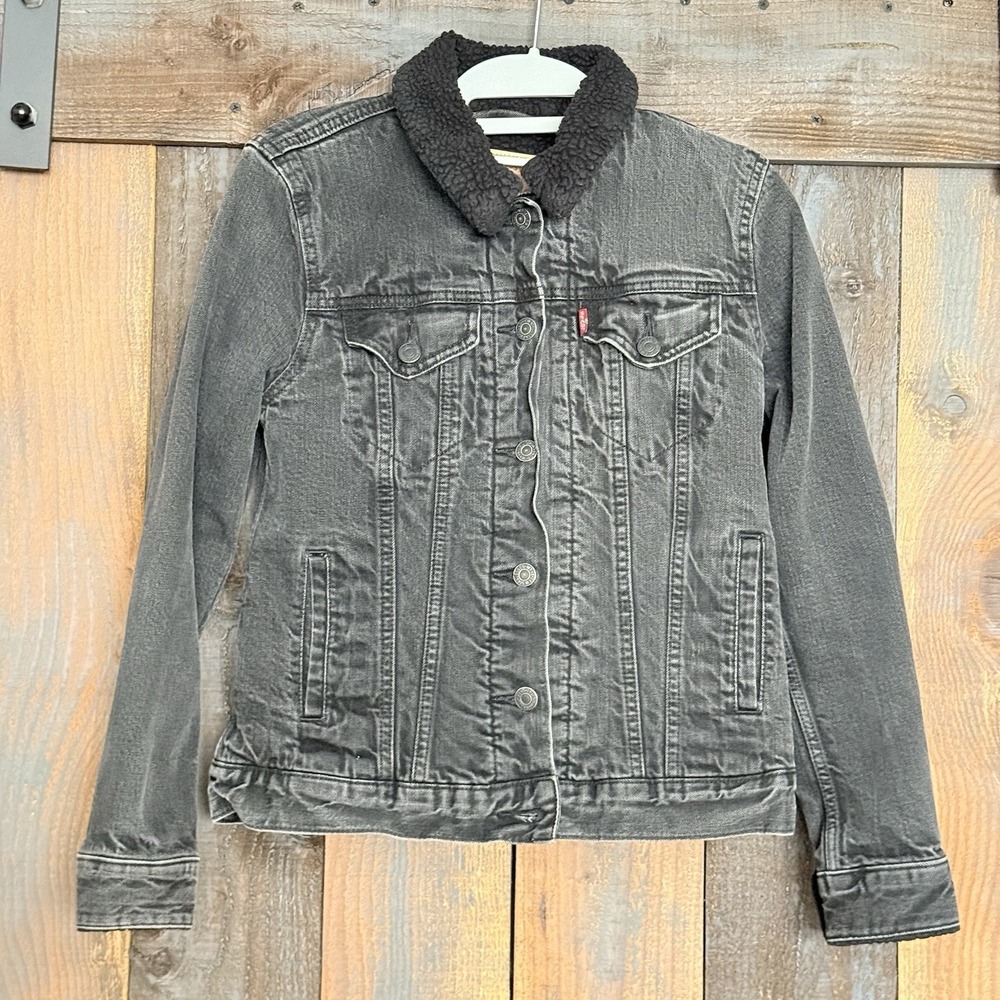 Levi's Black Sherpa‎ Lined Denim Trucker Jacket Women's Small